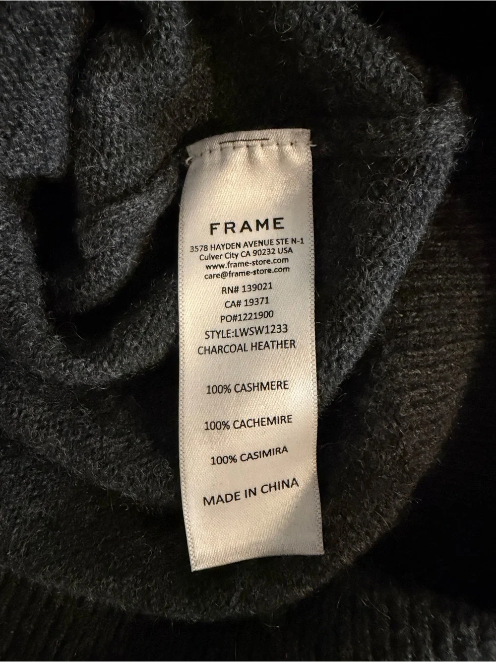Frame Dark Grey Short-Sleeve Cashmere Crewneck Sweater